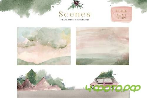 Plum Christmas Watercolor Clipart - 3120446