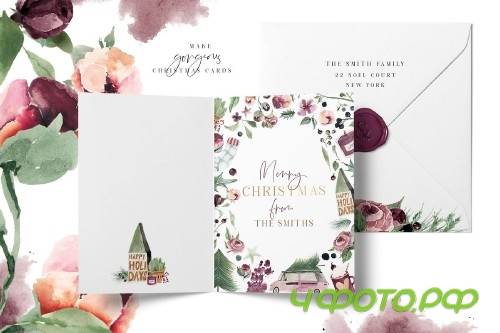 Plum Christmas Watercolor Clipart - 3120446