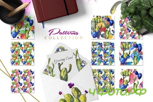 Green and blue cactuses PNG set - 3100483