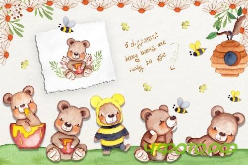 Honey Bears Watercolor Collection - 3716520
