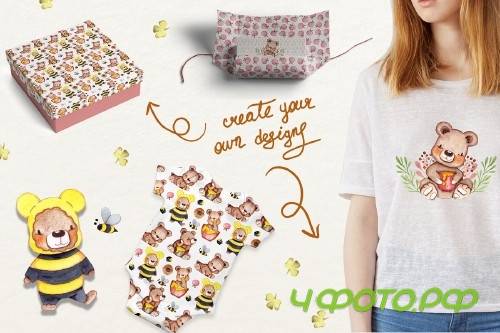 Honey Bears Watercolor Collection - 3716520