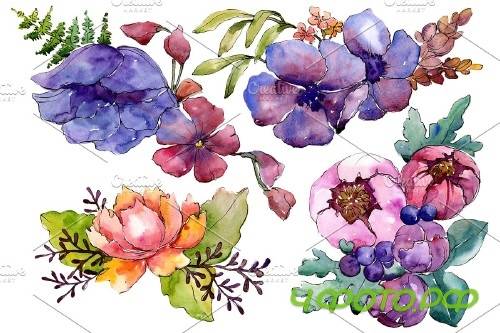 Aquarelle bouquet PNG set - 3100236