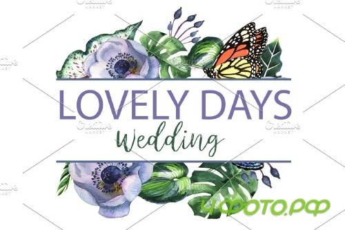 LOGO with tropical flowers Watercolor - 3727221