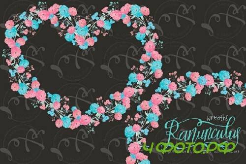 Ranunculus 01 Blue & Pink Flower Wreaths Ranunculus 01 Blue & Pink Flower Wreaths