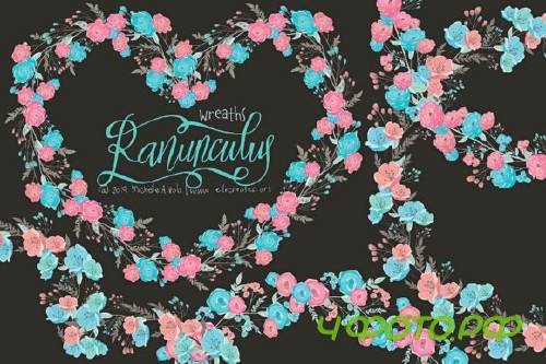 Ranunculus 01 Blue & Pink Flower Wreaths Ranunculus 01 Blue & Pink Flower Wreaths