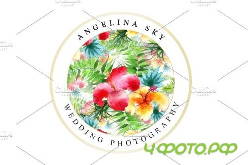 LOGO with bright tropical flowers - 3727605