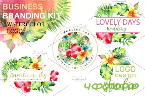 LOGO with bright tropical flowers - 3727605
