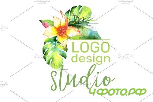 LOGO with bright tropical flowers - 3727605