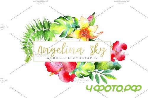 LOGO with bright tropical flowers - 3727605