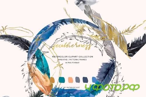 Watercolor Feather Wreath & Frames - 3737001