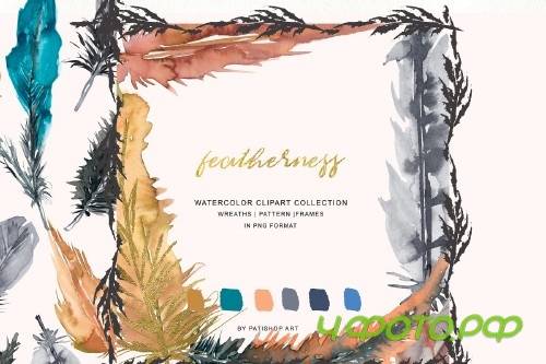 Watercolor Feather Wreath & Frames - 3737001