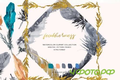 Watercolor Feather Wreath & Frames - 3737001