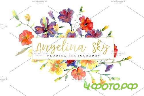 LOGO with wildflowers Watercolor png - 3740736