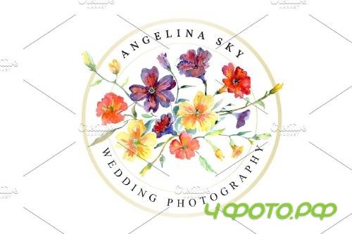 LOGO with wildflowers Watercolor png - 3740736