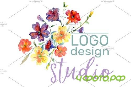 LOGO with wildflowers Watercolor png - 3740736