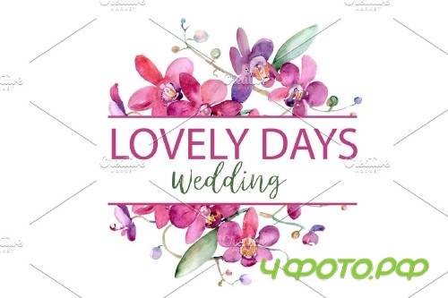 LOGO with pink orchids Watercolor PNG - 3741250