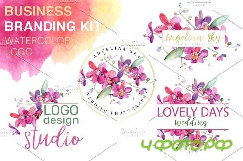 LOGO with pink orchids Watercolor PNG - 3741250