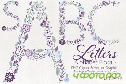Flora 01 Letters � Purple & Pink
