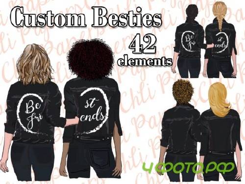 Best Friends Clipart,Custom Besties,Hair