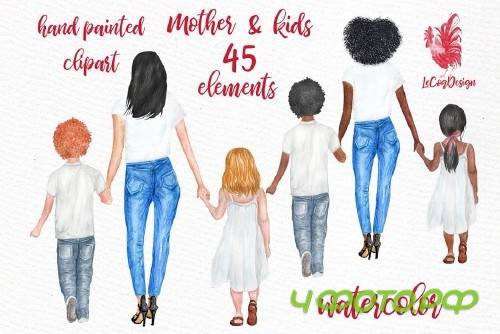 Mother and children clipart - 3759368