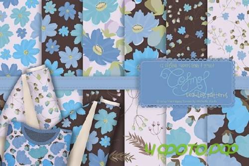 Cosmos 02 - Blue Seamless Patterns