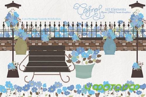 Cosmos 02 - Blue Flower Clipart & Vector