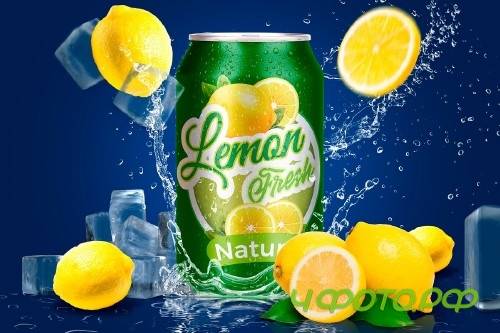 Tin Can Water Droplets Lemon Mockup - 3754132