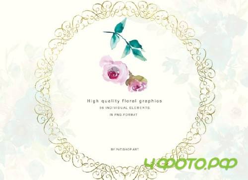 Watercolor Teal & Pink Flowers Clipart