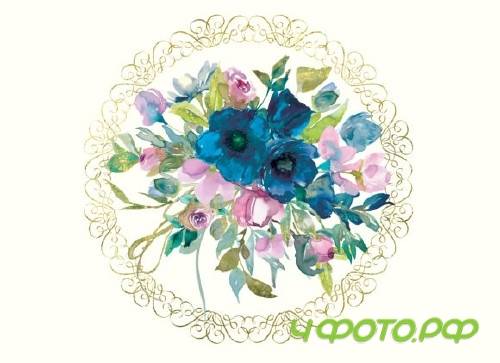 Watercolor Teal & Pink Flowers Clipart