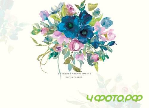 Watercolor Teal & Pink Flowers Clipart
