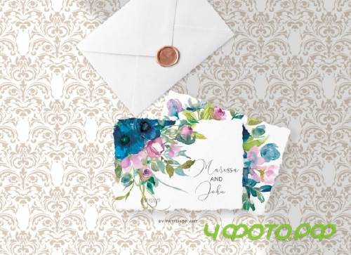 Watercolor Teal & Pink Flowers Clipart