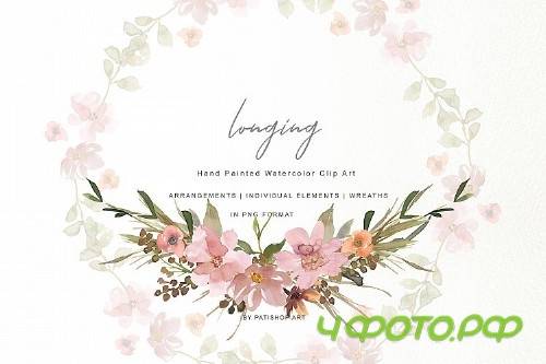 Watercolor Dusty Pink and Purple Flowers Clipart Set 257751