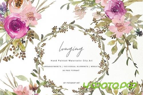 Watercolor Dusty Pink and Purple Flowers Clipart Set 257751