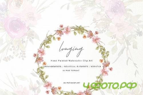 Watercolor Dusty Pink and Purple Flowers Clipart Set 257751