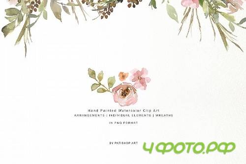 Watercolor Dusty Pink and Purple Flowers Clipart Set 257751
