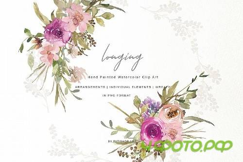 Watercolor Dusty Pink and Purple Flowers Clipart Set 257751