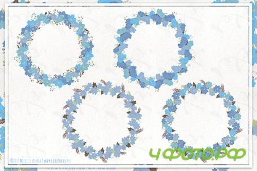 Cosmos 02 Wreaths - Blue Flower Clipart