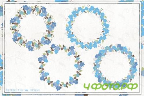 Cosmos 02 Wreaths - Blue Flower Clipart