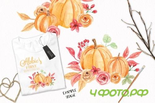 Pumpkin Clipart Bouquets Watercolor - 2644534