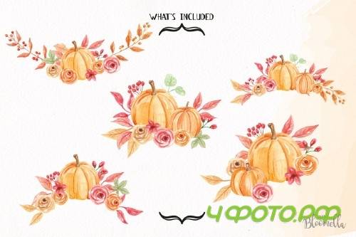 Pumpkin Clipart Bouquets Watercolor - 2644534