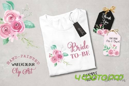 Pink Rose Bouquet Watercolor Set - 2639266