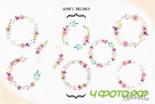 Watercolor Sweet Shop Clipart Wreaths Flowers Garlands Pastels Floral - 100267