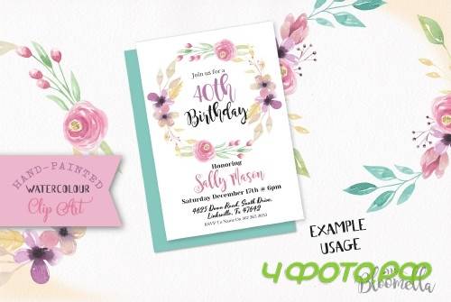 Watercolor Sweet Shop Clipart Wreaths Flowers Garlands Pastels Floral - 100267