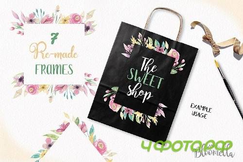 Sweet Shop Frames Watercolor Purple Pretty Clipart Border Flowers Florals - 100597