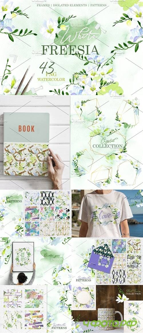 White Freesia Watercolor png - 3774507