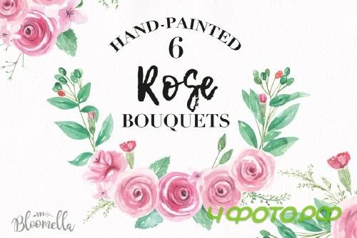 Pink Rose Bouquet Watercolor Set - 2639266