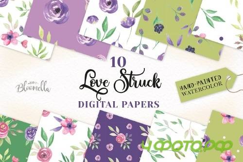 Watercolor Purple Flowers Floral Set - 2639223