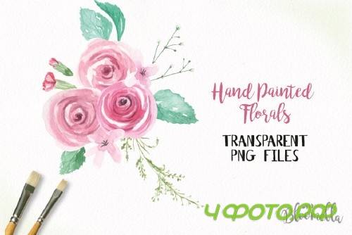 Pink Rose Bouquet Watercolor Set - 2639266