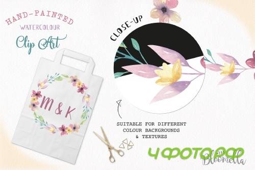 Watercolor Sweet Shop Clipart Wreaths Flowers Garlands Pastels Floral - 100267
