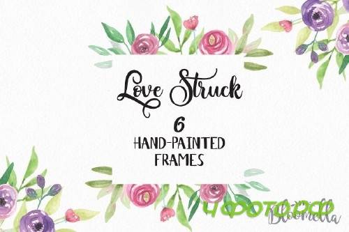 Love Struck Frames Watercolor Purple Pretty Clipart Border Flowers Florals  - 100622